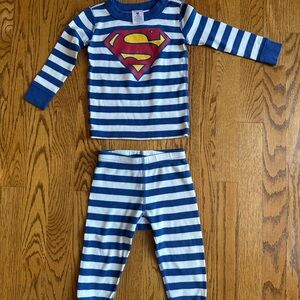 Hanna Andersson Blue Striped Pajama Set with Superman Logo